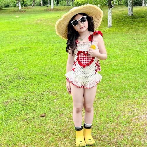 儿童洋气连体游泳衣女小童3-6岁 夏日小清新吊带款泳装气质潜水服