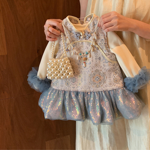 公主裙女童冬季2025新款儿童中国风连衣裙加绒洋气周岁女宝宝礼服