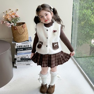 女童连衣裙套装新款洋气时髦儿童马甲毛衣裙小女孩小香风秋冬衣服