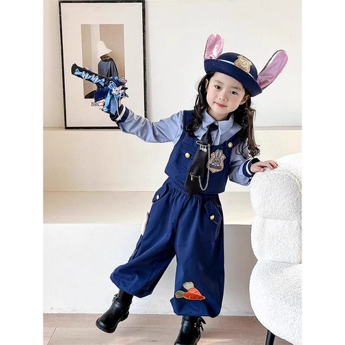 儿童朱迪疯狂动物城套装小女孩卡通兔子警官cos 服工装裤三件套秋