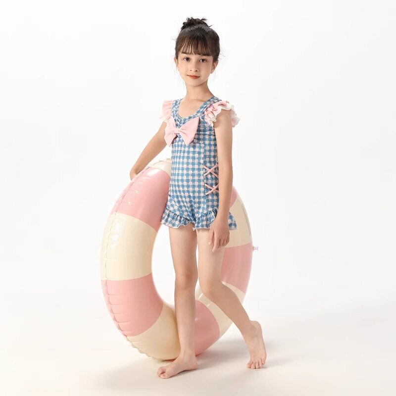 女童连体泳衣夏装新款甜美速干海边度假泳衣儿童时尚可爱飞袖泳装