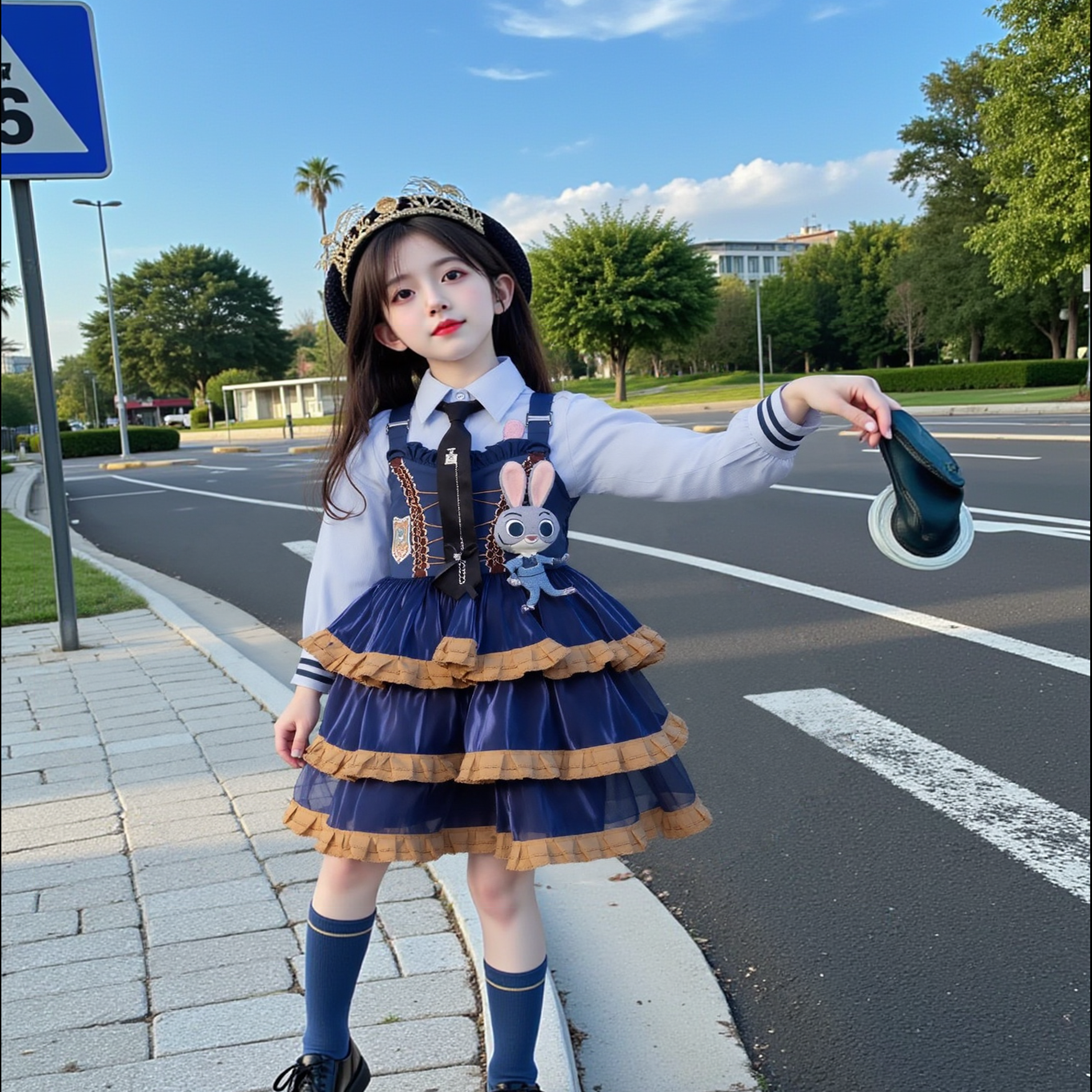 洛丽塔女童公主裙秋冬兔子警官儿童衣服小女孩朱迪连衣裙加绒加厚