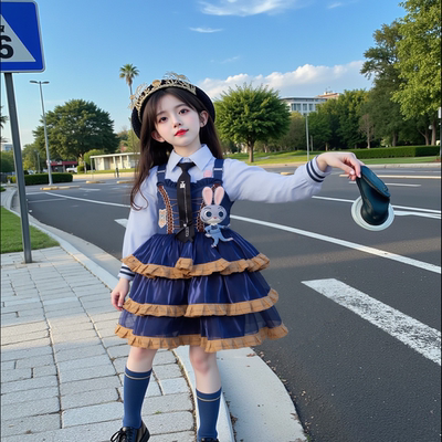 洛丽塔女童公主裙秋冬兔子警官儿童衣服小女孩朱迪连衣裙加绒加厚