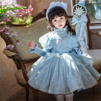 艾莎公主裙女童秋冬2025新款儿童蓬蓬纱连衣裙女孩爱莎毛衣裙礼服