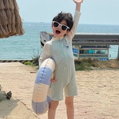 长袖 儿童游泳装 男童拉链连体泳衣夏季 防晒速干温泉沙滩度假泳衣潮