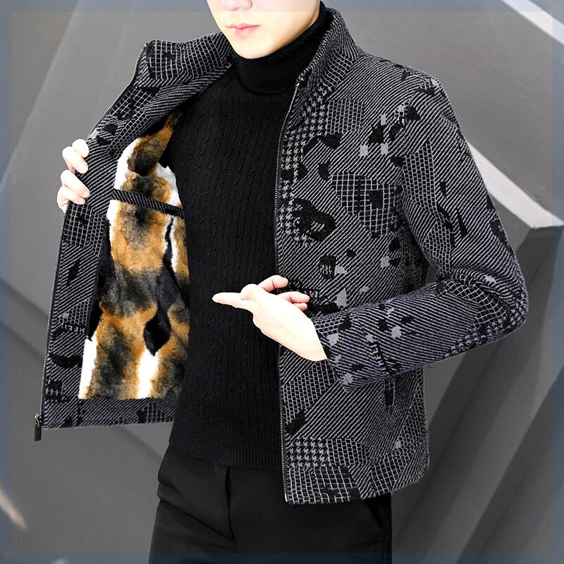 佳禾才子男士秋冬外套加绒加厚呢子保暖大衣百搭高档休闲短款夹克