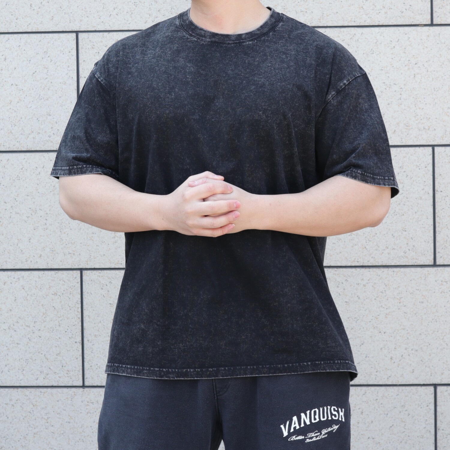 230克做旧复古风纯棉短袖T恤男宽松圆领情侣团体健身训练透气汗衫