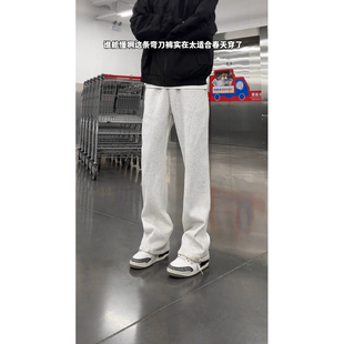 YORKZOOM极简风白灰色直筒卫裤男春秋运动休闲裤垂感长裤宽松弯刀