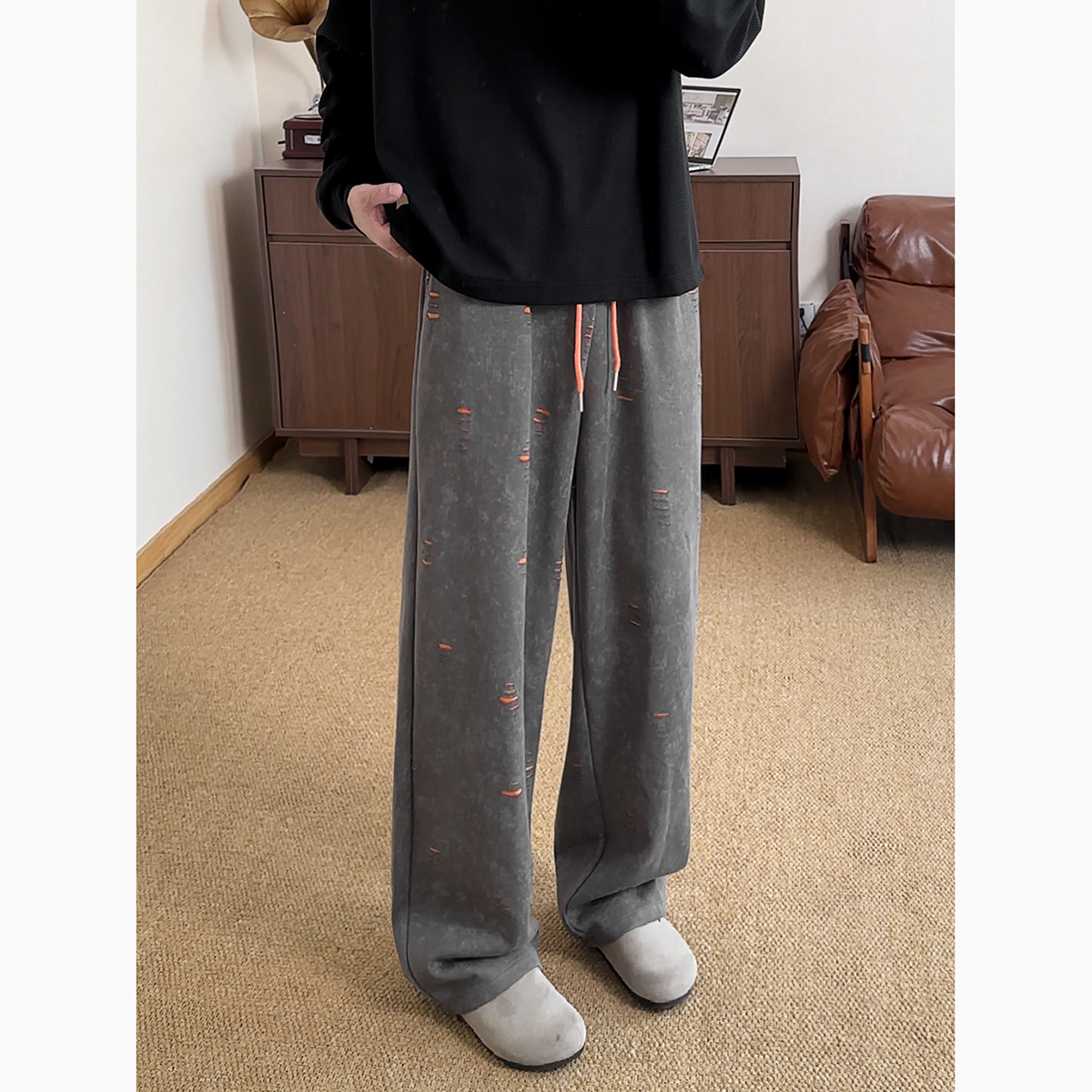 秋季重磅弯刀美式卫裤长裤