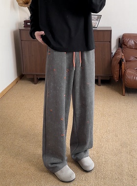 York Zoom 秋季新款重磅弯刀美式卫裤长裤男撞色破洞宽松脏脏风