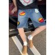 新款 oversize美式 复古汉堡毛巾绣牛仔裤 YorkZoom夏季 短裤 男情侣