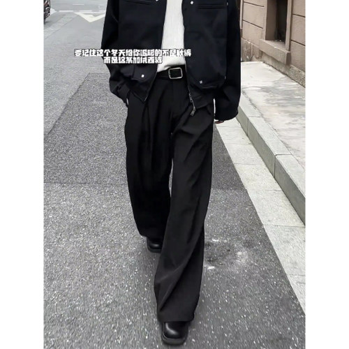秋冬老钱风褶皱显瘦男阔腿西裤