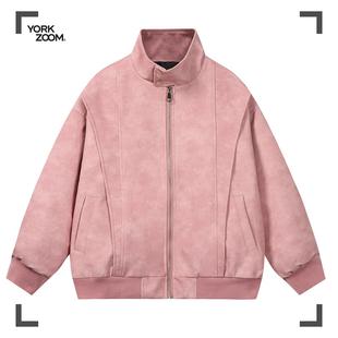 YorkZoom秋季 夹克外套女潮流情侣PU 高能立领皮衣男痞帅美式