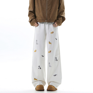 直筒长裤 腊肠狗刺绣牛仔裤 水洗百搭情侣风宽松 新款 YORKZOOM春季