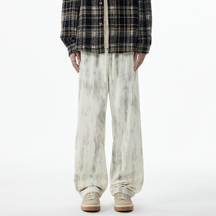 情侣男士 YORKZOOM水墨风扎染直腿裤 男宽松垂感百搭直筒休闲长裤