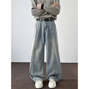 潮牌痞帅复古潮牌复古 男宽松直筒长裤 YORKZOOM美式 水洗阔腿牛仔裤