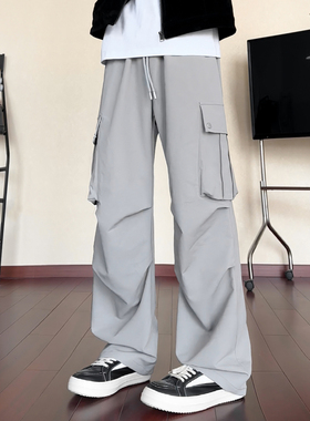 York Zoom秋季新款褶皱工装裤休闲裤长裤裤子男美式情侣直筒宽松