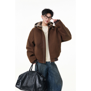 情侣 连帽宽松男士 YORKZOOM秋冬新款 加厚格子假两件棉衣外套短款