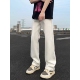 男女基础复古显瘦百搭休闲长裤 YorkZoom美式 秋冬白色牛仔裤 子潮流