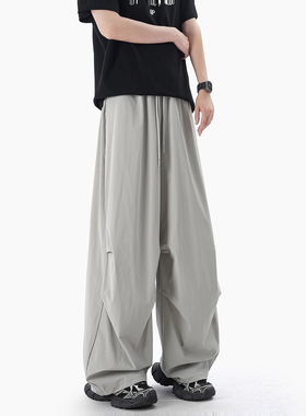 York Zoom 夏季速干轻薄透气宽松褶皱伞兵裤休闲裤男女薄款松弛感