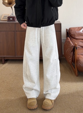 YORKZOOM休闲慵懒风垂感宽松阔腿裤灰色显瘦运动休闲裤男女款秋冬