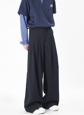 YORK ZOOM秋冬新品微喇刺绣褶皱西裤休闲裤长裤男cleanfit风宽松