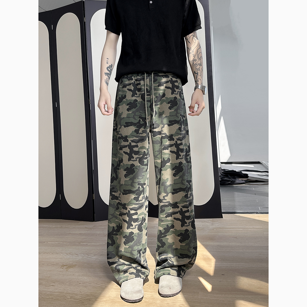 美式复古迷彩弯刀休闲裤