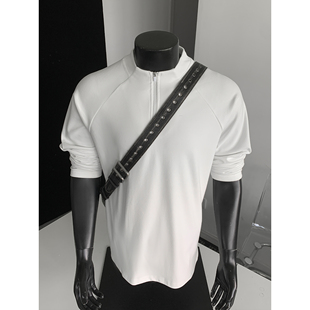 修身 YORKZOOM美式 简约男装 T恤男白色潮流内搭打底衫 亨利领长袖