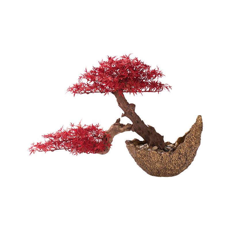 仿真迎客松红枫叶树盆景酒店过道走廊玄关日式新中式植物盆栽摆件