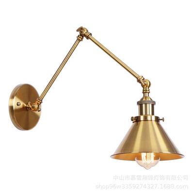 美式餐厅咖啡厅酒店过道卧室床头灯复古铜色长杆折叠摇臂工业壁灯