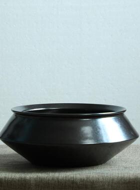 黑色复古陶瓷小花禅意花器摆件干花花插餐桌公桌软装饰品