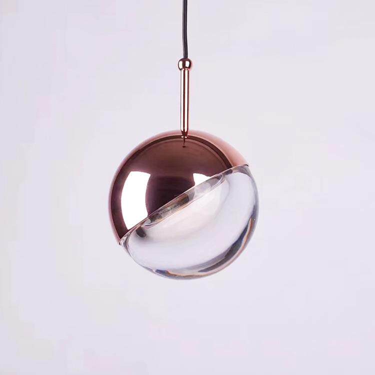 北欧卧室床头小吊灯简约现代设计师圆球玻璃铃铛玫瑰金色小吊灯