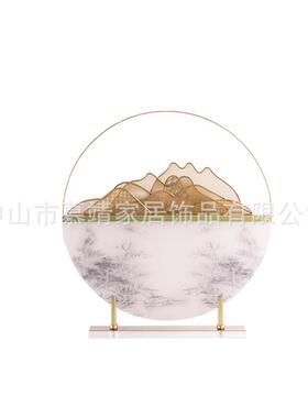 现代新中式亚克力抽象山形金属售楼处铁艺样板房博古架工艺品