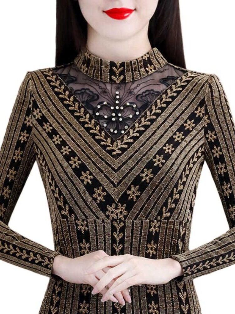 IN WINTER THE NEW FASHIONABLE FOREIGN SHIRT FLEECE AND THICKENED BASE SHIRT WOMENS LONG-SLEEVED WARM INNER LAYER AND A HOLLOW TOP ARE CHIC