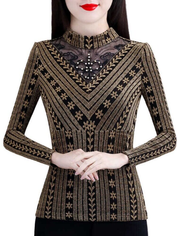 IN WINTER THE NEW FASHIONABLE FOREIGN SHIRT FLEECE AND THICKENED BASE SHIRT WOMENS LONG-SLEEVED WARM INNER LAYER AND A HOLLOW TOP ARE CHIC