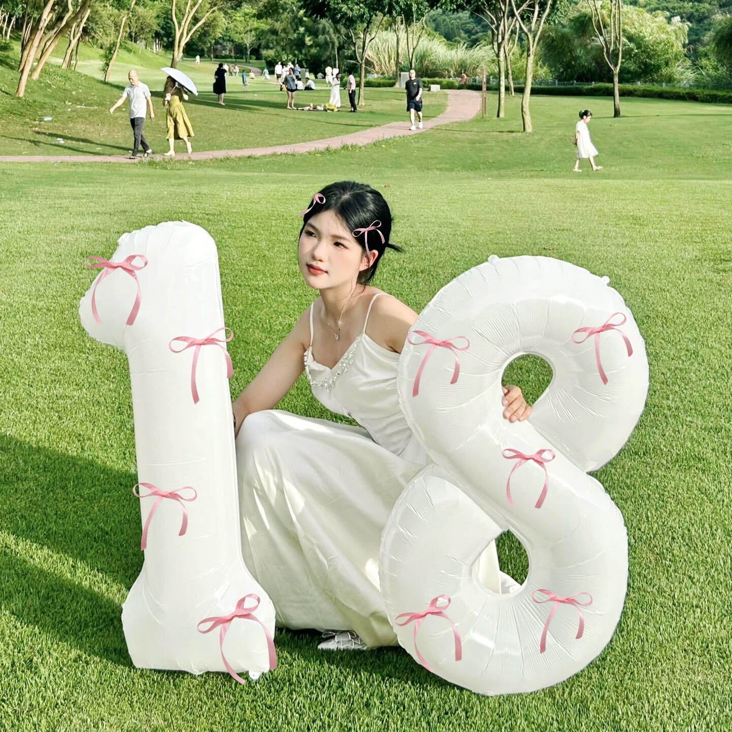 蝴蝶结白色生日数字气球氛围感装饰女孩派对布置拍照道具户外写真