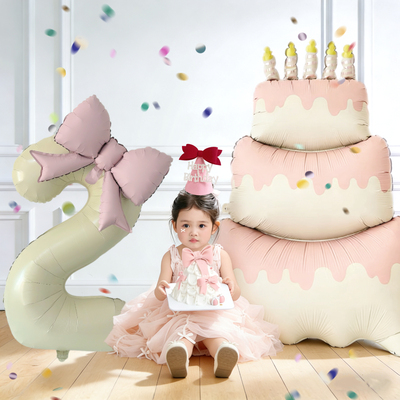 生日布置场景装饰女孩童2周岁5粉色系大蛋糕气球数字布置家庭简单