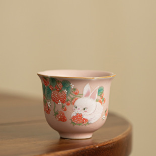 仿宋汝窑粉汝兔子花口开片可养泡茶杯功夫茶具泡茶主人杯