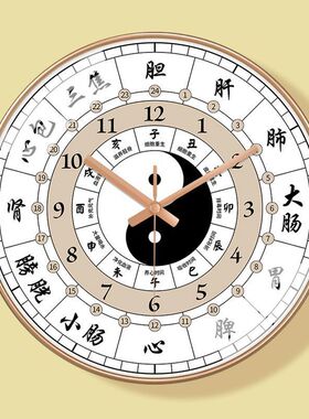 子午流注美容院钟表24小时养生挂钟中医十二时辰经络八卦静音钟