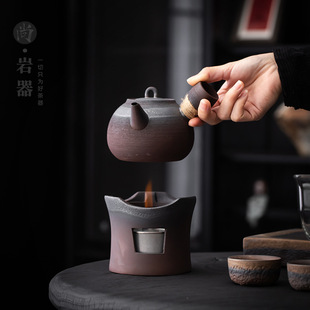 家用煮茶壶户外陶瓷酒精炉烧水壶侧把壶无釉复古围炉煮茶套装