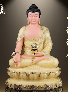汉白玉药师琉璃光如来佛像供奉