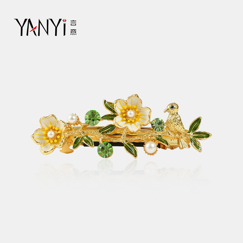 精致高端珐琅彩花朵小号横夹后脑勺顶夹一字夹发夹女2025新款发饰