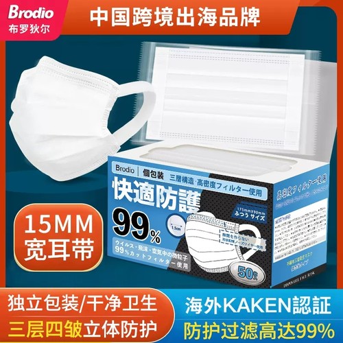 Brodio舒适保暖15mm宽耳带口罩