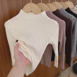 女童打底衫毛衣软糯春秋半高领薄款内搭女宝宝春装针织套头衫上衣