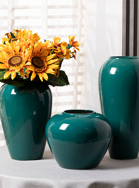 景德镇简约现代绿色家居装饰品插干花仿真花水养陶瓷花瓶玄关摆件