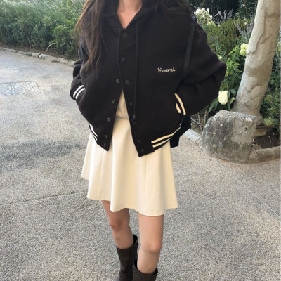 【特价不退换】/howus羊毛外套毛呢连帽棒球开衫合身版型秋冬新款