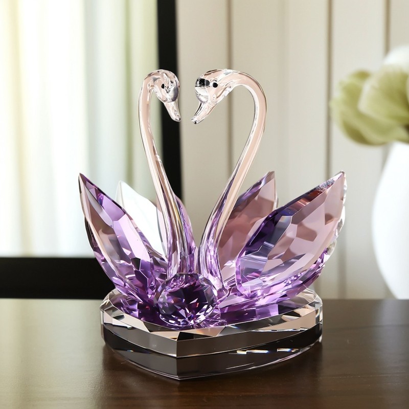 紫粉色天鹅摆件一对水晶客厅摆件送人高档装饰乔迁女生喜欢的礼物,家居饰品,摆件礼盒/套组,淘宝优惠券,粉丝福利购,淘宝优惠卷