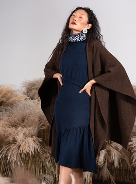 Gentle Forest轻盈保暖精纺羊绒高领假两件无袖针织连衣裙