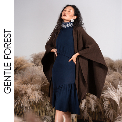 秋冬艺术感羊毛混纺针织连衣裙