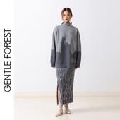 Gentle 毛衣 艺术感石林剪影图案立领茧型落肩长款 Forest 彝